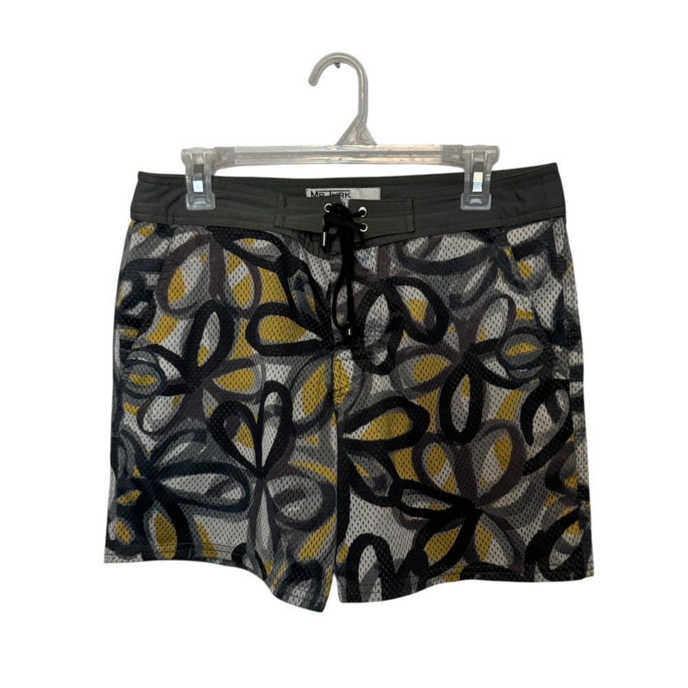Mr Turk Swim Trunks Mens 30 Gold Green Mesh Lined Drawstring Beach Tropical